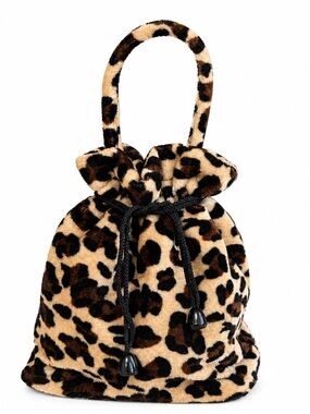 Mini Leopard Print Drawstring Hsndle Bag - Faux Fur Animal Print